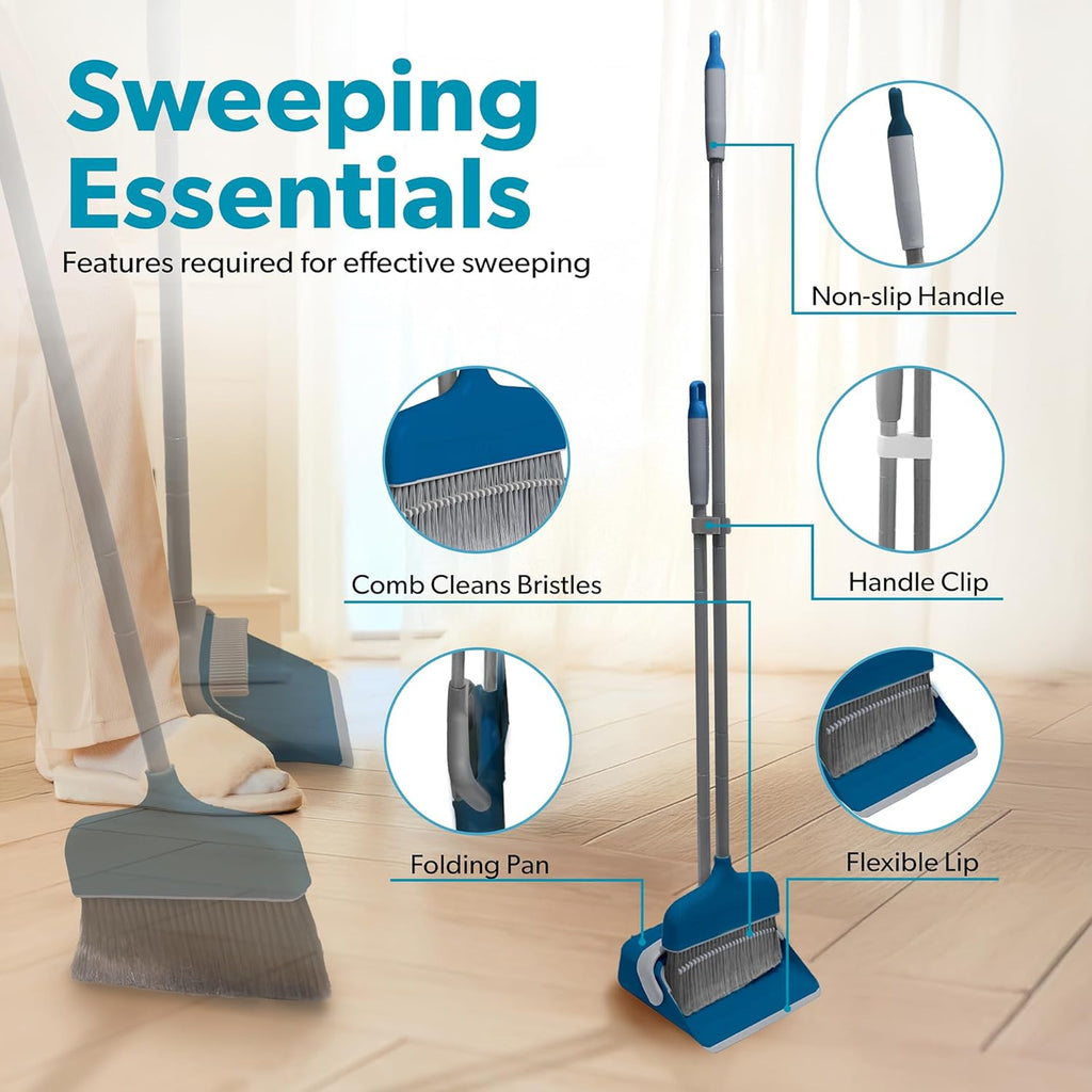 BLACK+DECKER Butler Broom & Dustpan Set - Stand-Up Design - Lightweight, Space-Saving Combo for