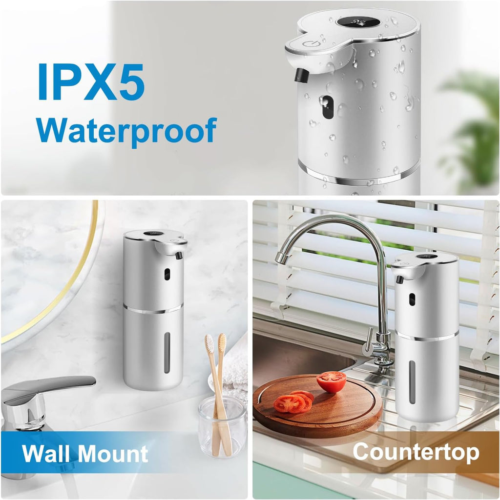 Automatic Foaming Soap Dispenser 12.8oz, Rechargeable & 6 Levels Foaming Adjustable with Digital