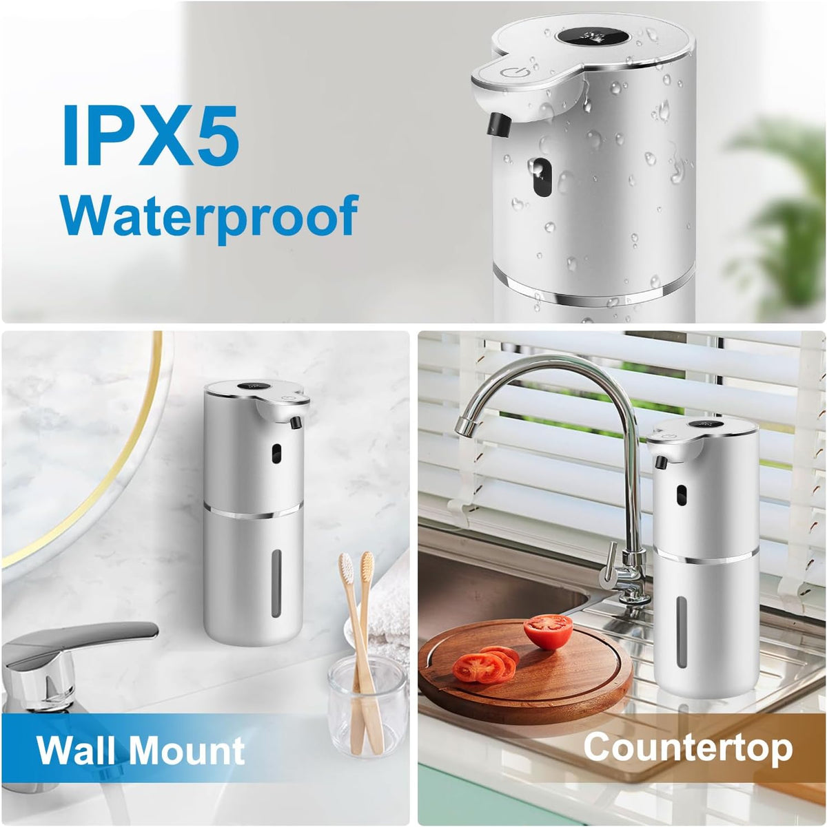 Automatic Foaming Soap Dispenser 12.8oz, Rechargeable & 6 Levels Foaming Adjustable with Digital