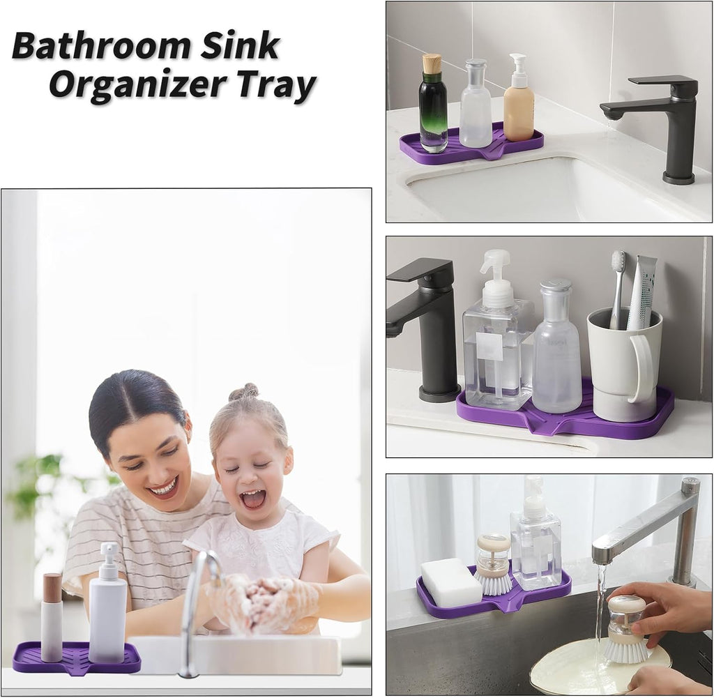 Silicone Bathroom Soap Dishes with Drain Spout-Bathroom and Kitchen Sink Organizer,Sponge