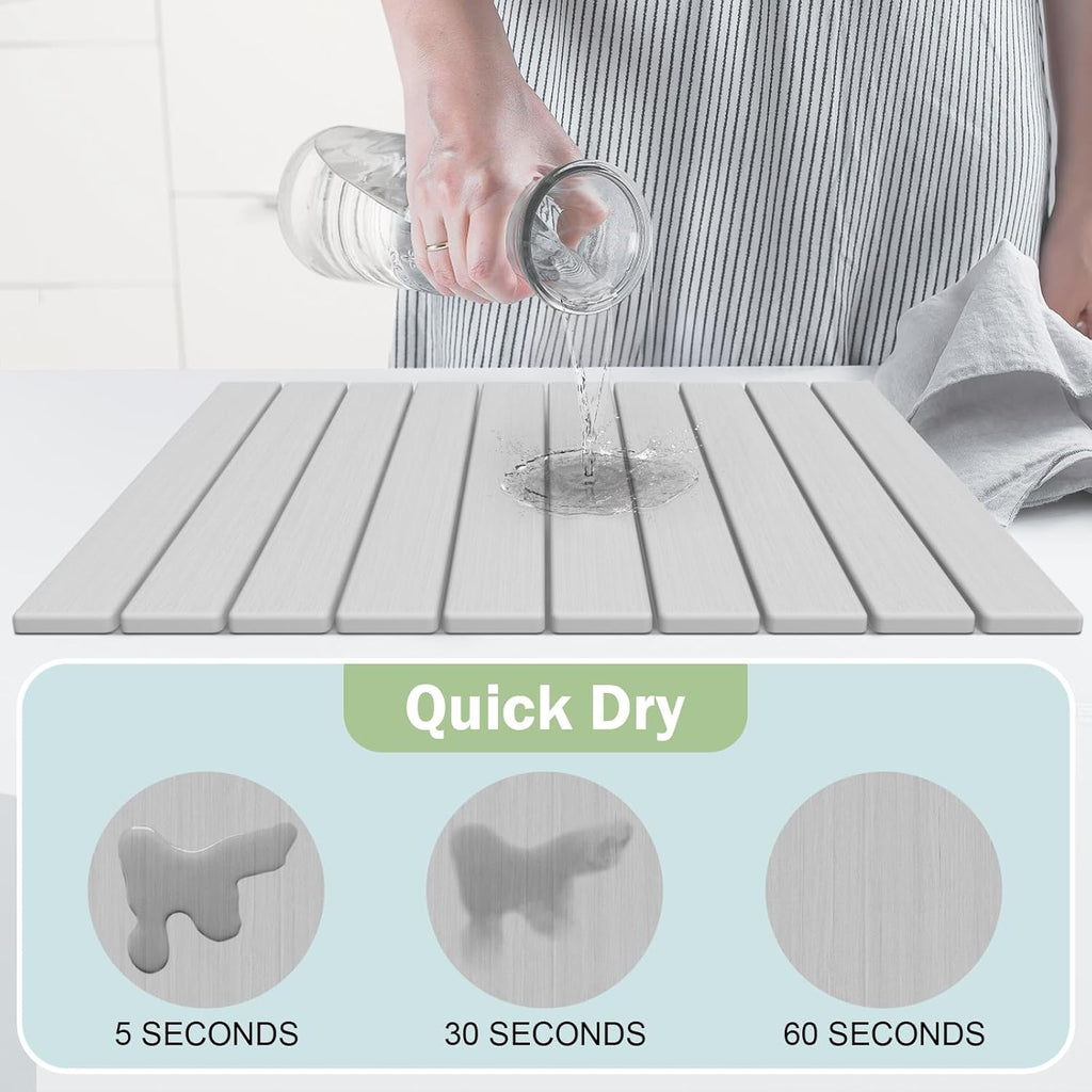 Stone Dish Drying Mat for Kitchen Counter,24"(L)×16"(W) Collapsible Fast-Drying Diatomaceous Earth