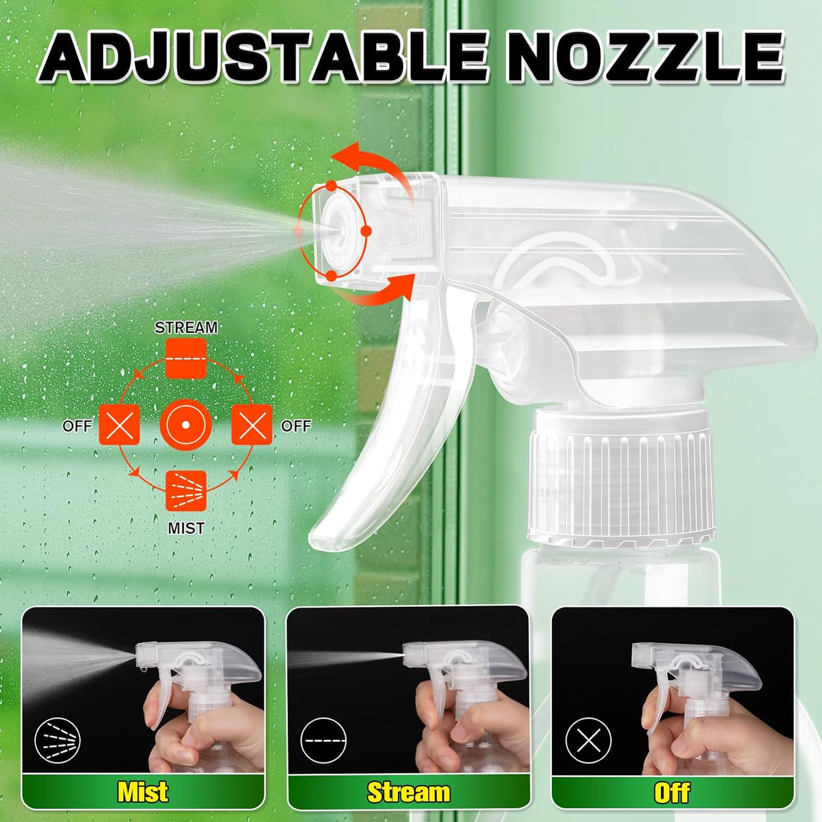 DIYSELF Spray-Bottle-Nozzle-Replacement, Universal Spray Bottle Top for Plastic Glass Bottles