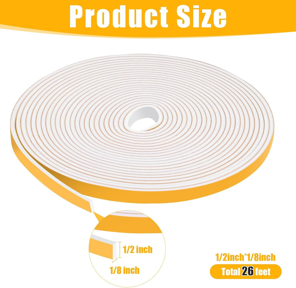 26Feet Weather Stripping Seal (1/2 Inch X 1/8 Inch) for Door Window, High Density Foam Tape