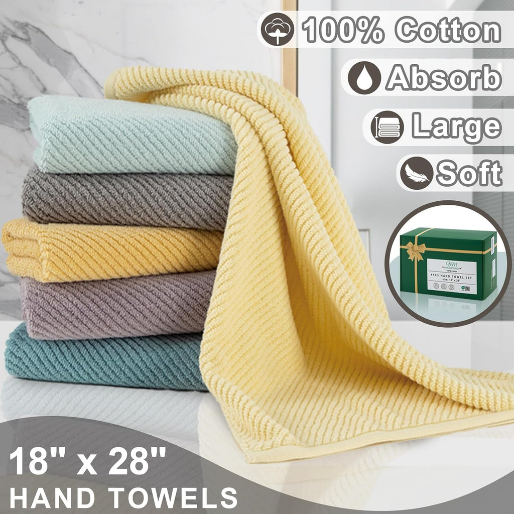 VOOVA & MOVAS Gray Hand Towels for Bathroom, Large 18" x 28" - 100% Cotton | Thick | Quick Dry |
