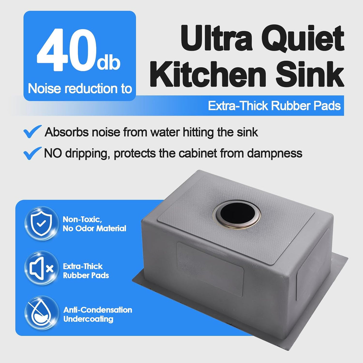 25x18x9 Inch Drop in Kitchen Sink, Handmade 304 Black Stainless Steel Single Bowl, Topmount with 2