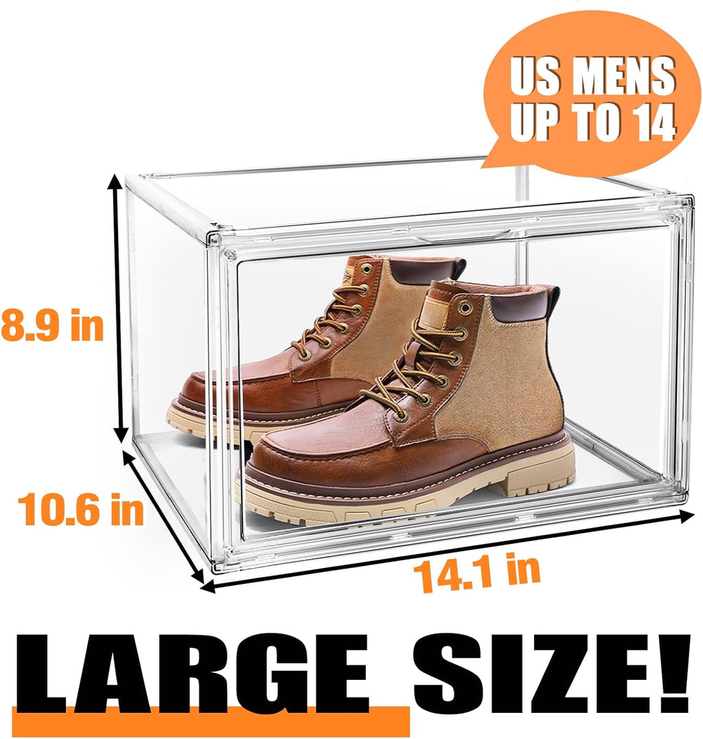 Acrylic Shoe Boxes Sneaker Storage for Sneakerheads Size 13 Clear Plastic Stackable Boot Shoe