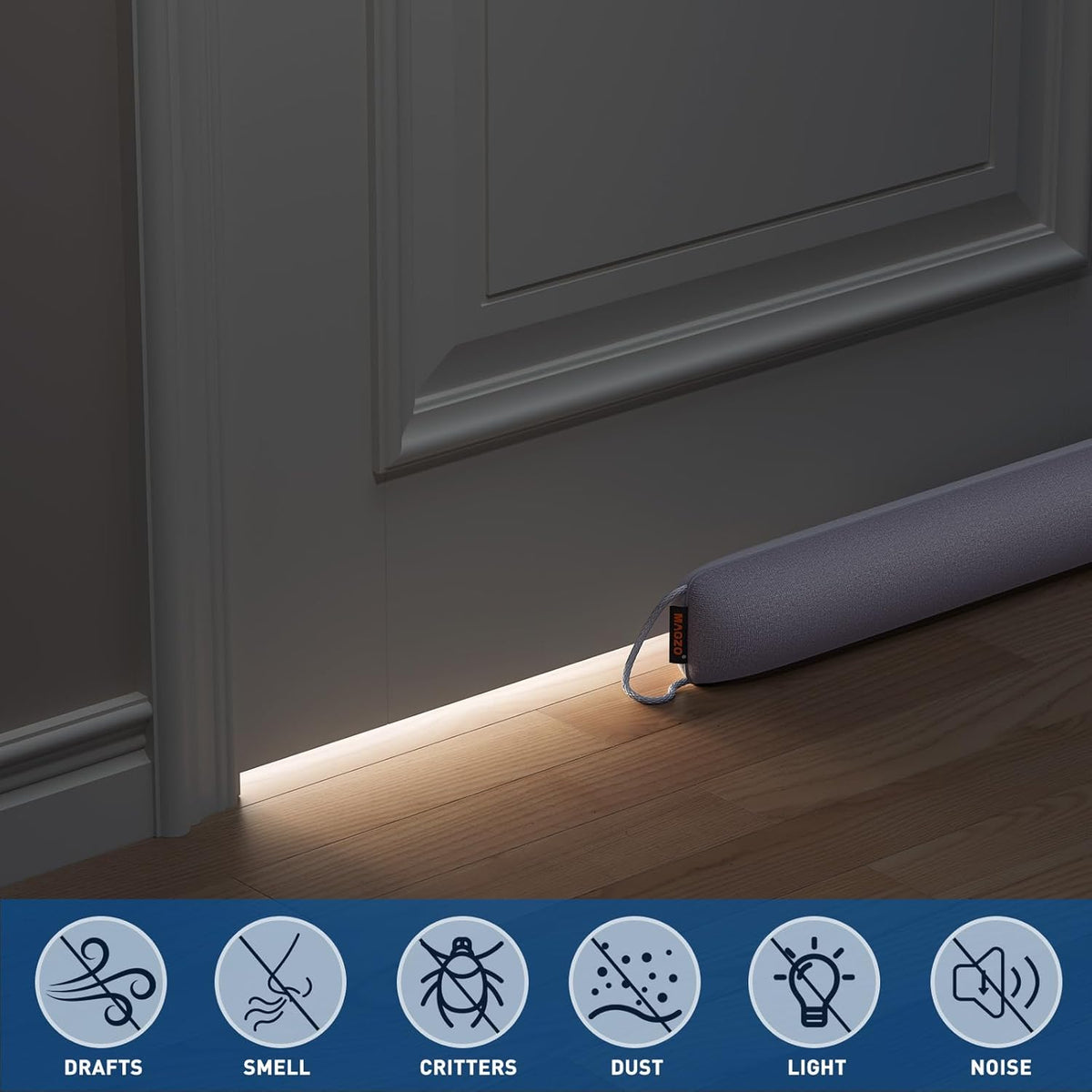 MAGZO Door Draft Stopper, 48 Inch Under Door Draft Blocker Noise Stopper, Weighted Wind Blocker