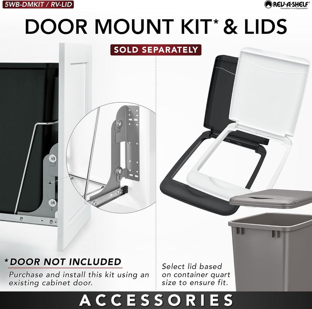 Rev-A-Shelf Pullout Trash Can for Kitchen Cabinets 35 Qt Garbage Waste Recycling Bin with Full