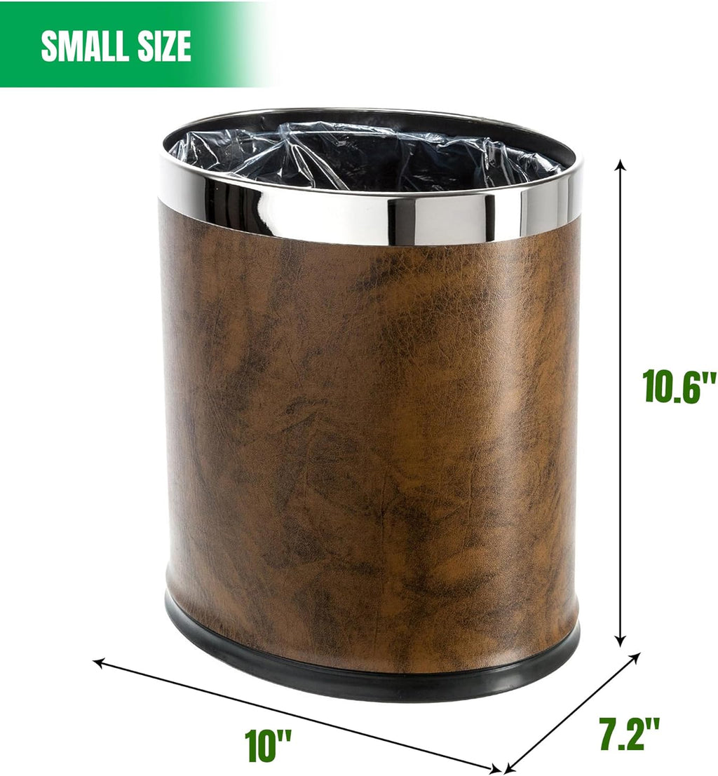 'Invisi-Overlap' Open Top Leatherette Trash Can, Small Office Wastebasket, Modern Home Décor, Oval