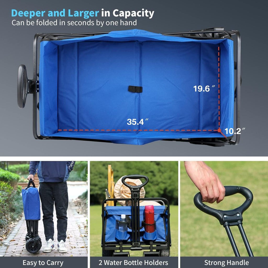 EchoSmile Heavy Duty 350 Lbs Capacity Collapsible Wagon, Outdoor Folding Camping Wagons, Grocery