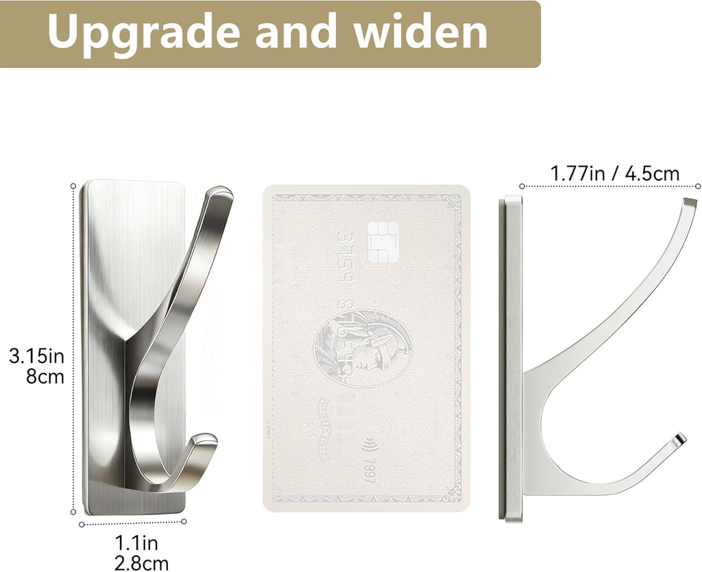 pickpiff Self Adhesive Coat Hooks for Hanging: Heavy Duty Stainless Wall Hook for Towel, Backpack