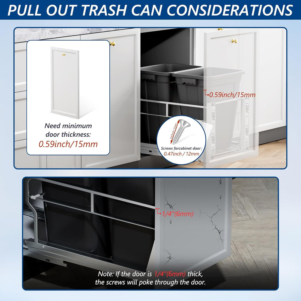 Insputer Dual Pull Out Trash Can Under Cabinet with Soft-Close Slides, Heavy Duty Under Sink Trash