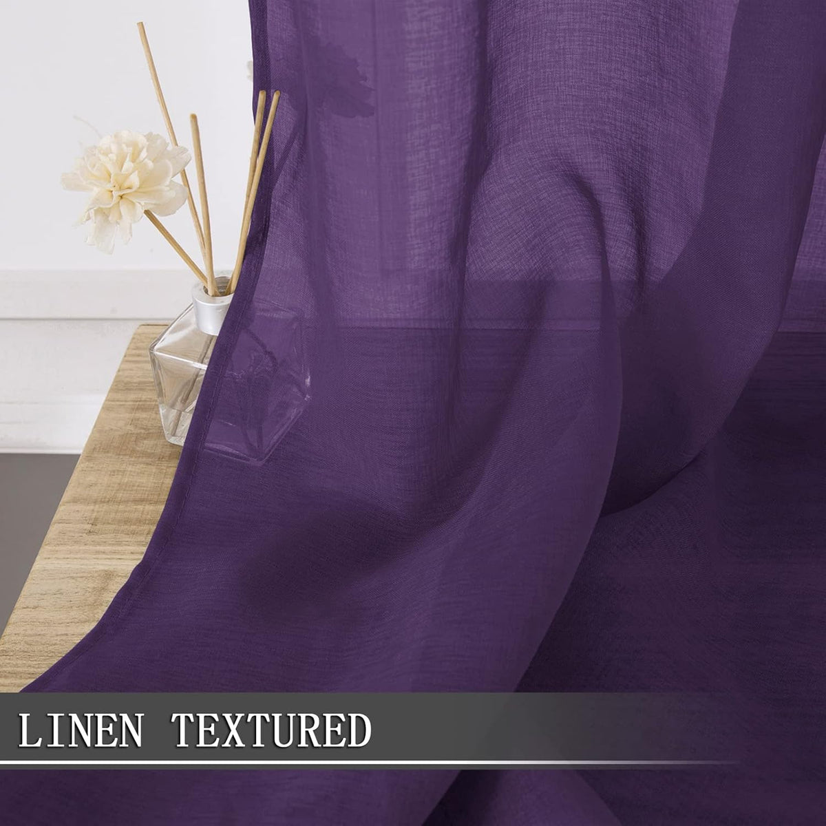 Tollpiz Sheer Curtains Bedroom Linen Textured Curtain Sheers Light Filtering Voile Rod Pocket