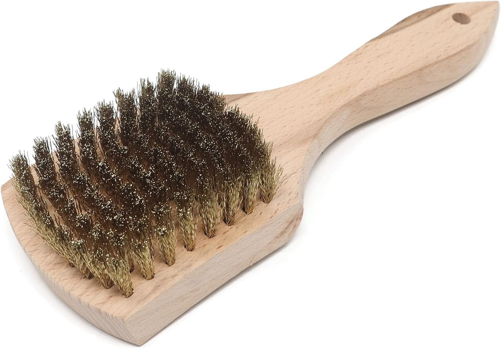 Brass Wire Utility Scrub Brush for Cleaning 9" Hardwood Handle (Made in USA)