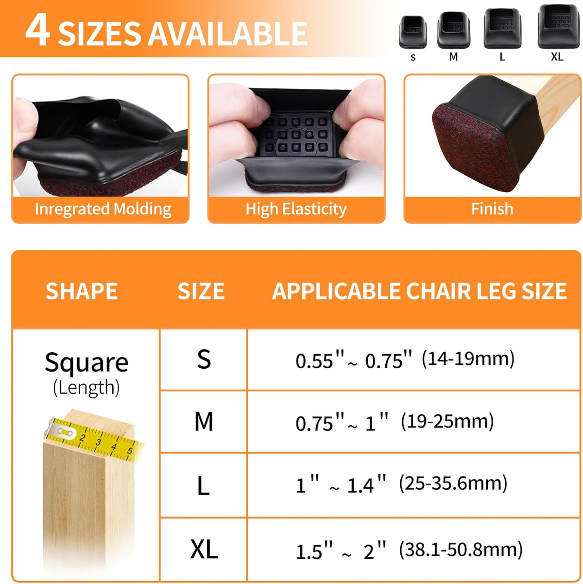 Ezprotekt 24 Pcs Square Chair Leg Floor Protectors with Felt, Silicone Felt Furniture Pads for