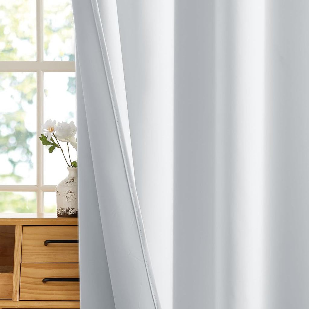 RYB HOME White Blackout Curtains for Bedroom, 100% Blackout Thermal Insulated Noise Reducing