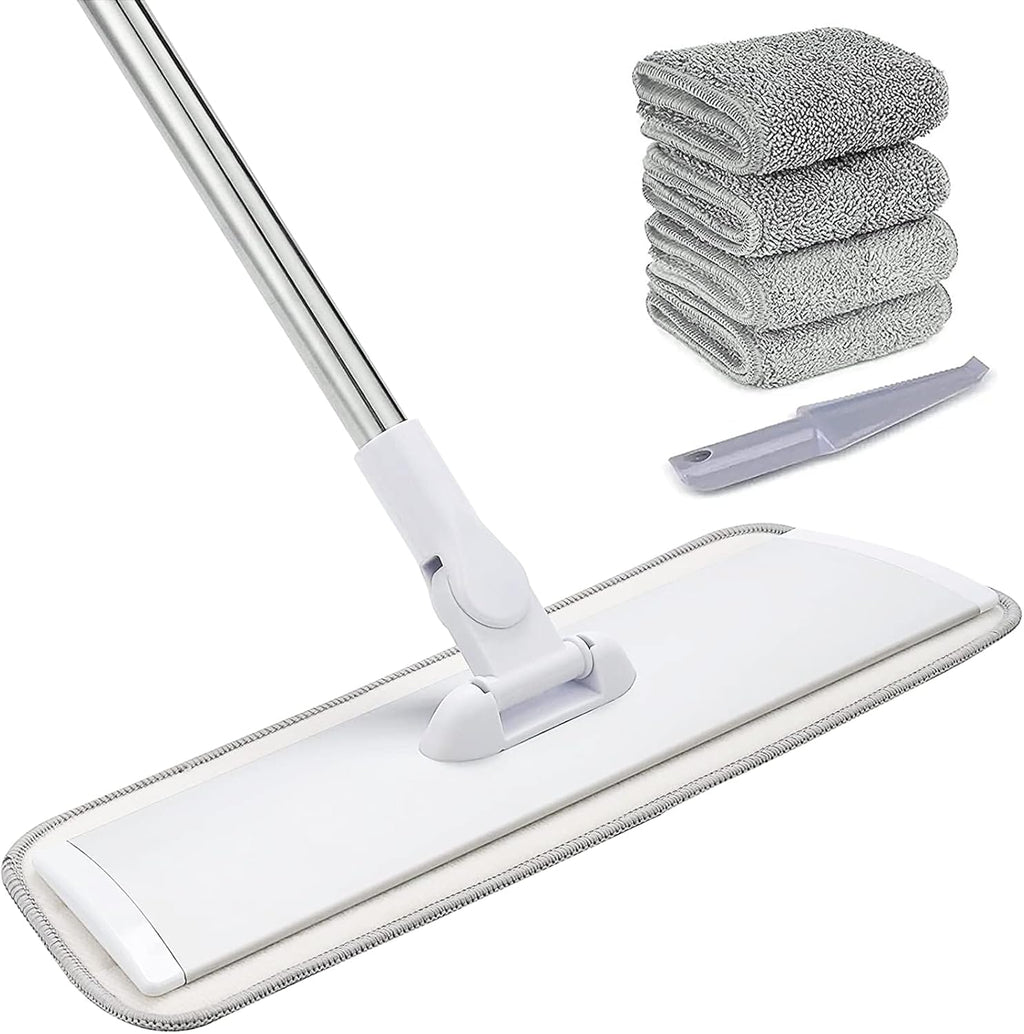 18" Professional Microfiber Mop Floor Cleaning System, Flat Mops with Stainless Steel Handle, 4