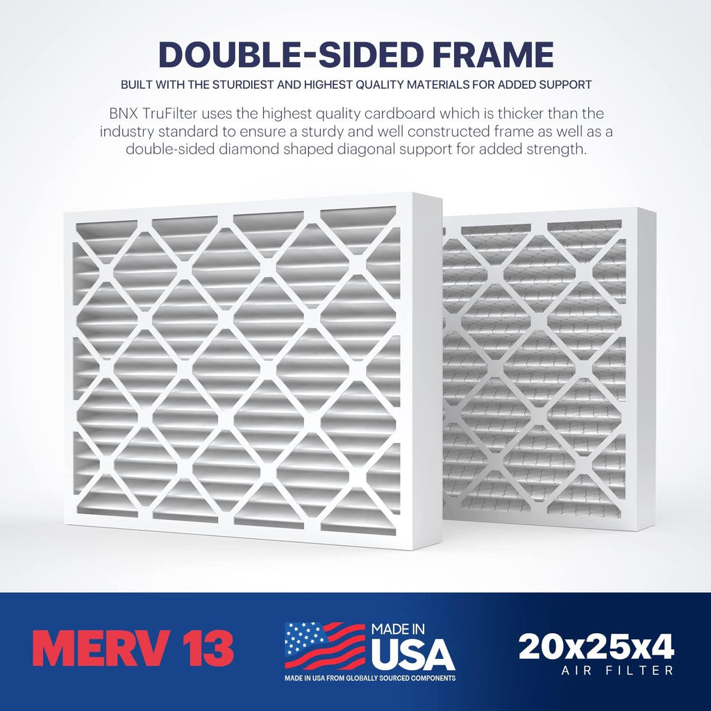 BNX TruFilter 20x25x4 (19.5’’ x 24.5’’ x 3.63‘’ Slim Fit) MERV 13 Air Filter (2-Pack) - MADE IN USA