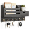 FifthQuarter Key Holder Wall Mount with Drawer and 6 Sturdy Hooks, A-Black