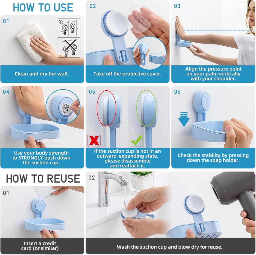 LEVERLOC Soap Dish Holder for Shower Suction Cup Wall Mounted Self Draining NO-Drilling Removable