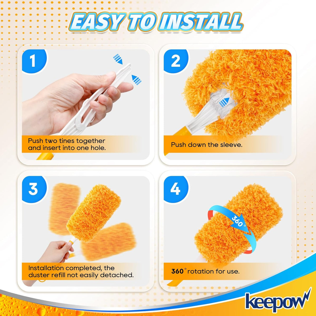 KEEPOW, 6-Pack Microfiber Reusable Refills Compitable with Hand Duster, 360 Degree Dry Microfiber