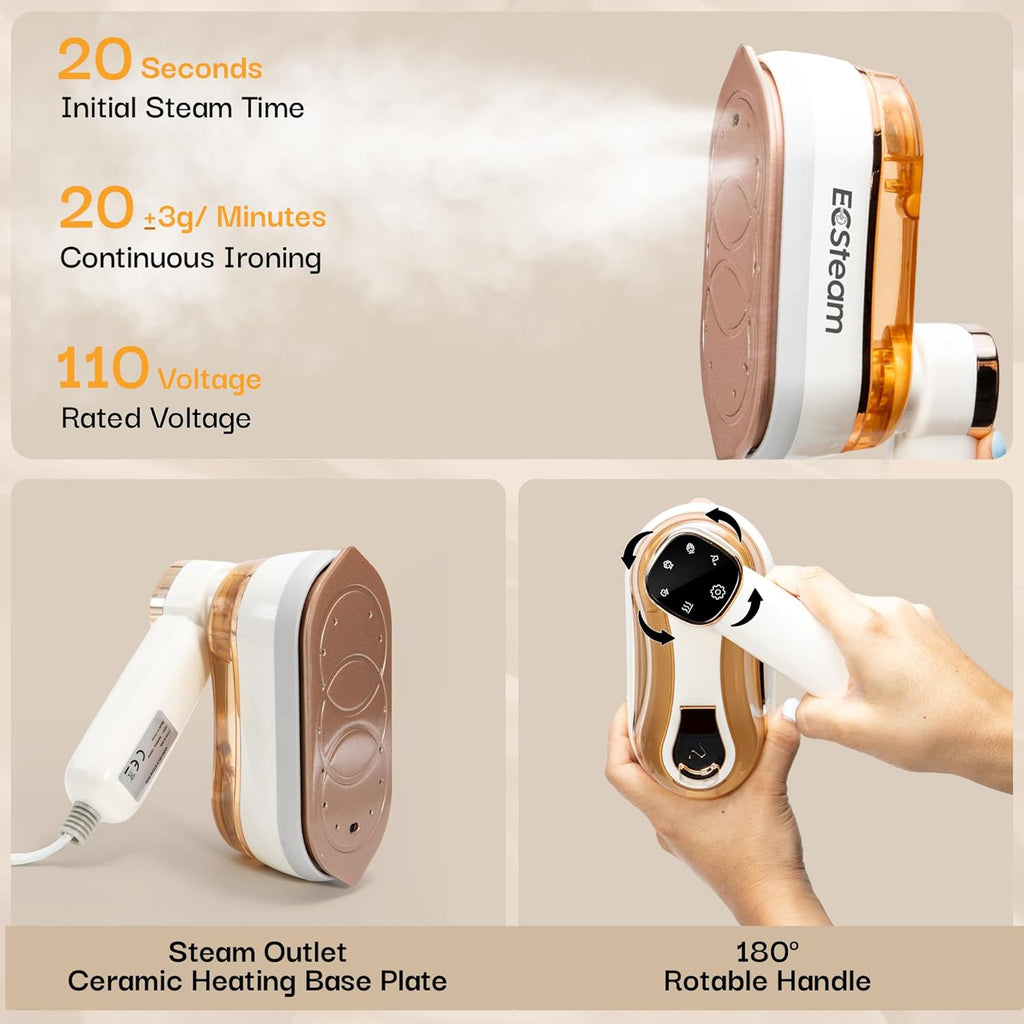 Garment Steamer for Clothes, 2-in-1 Portable Handheld Wrinkle Remover & Steam Iron, 1200W Fast