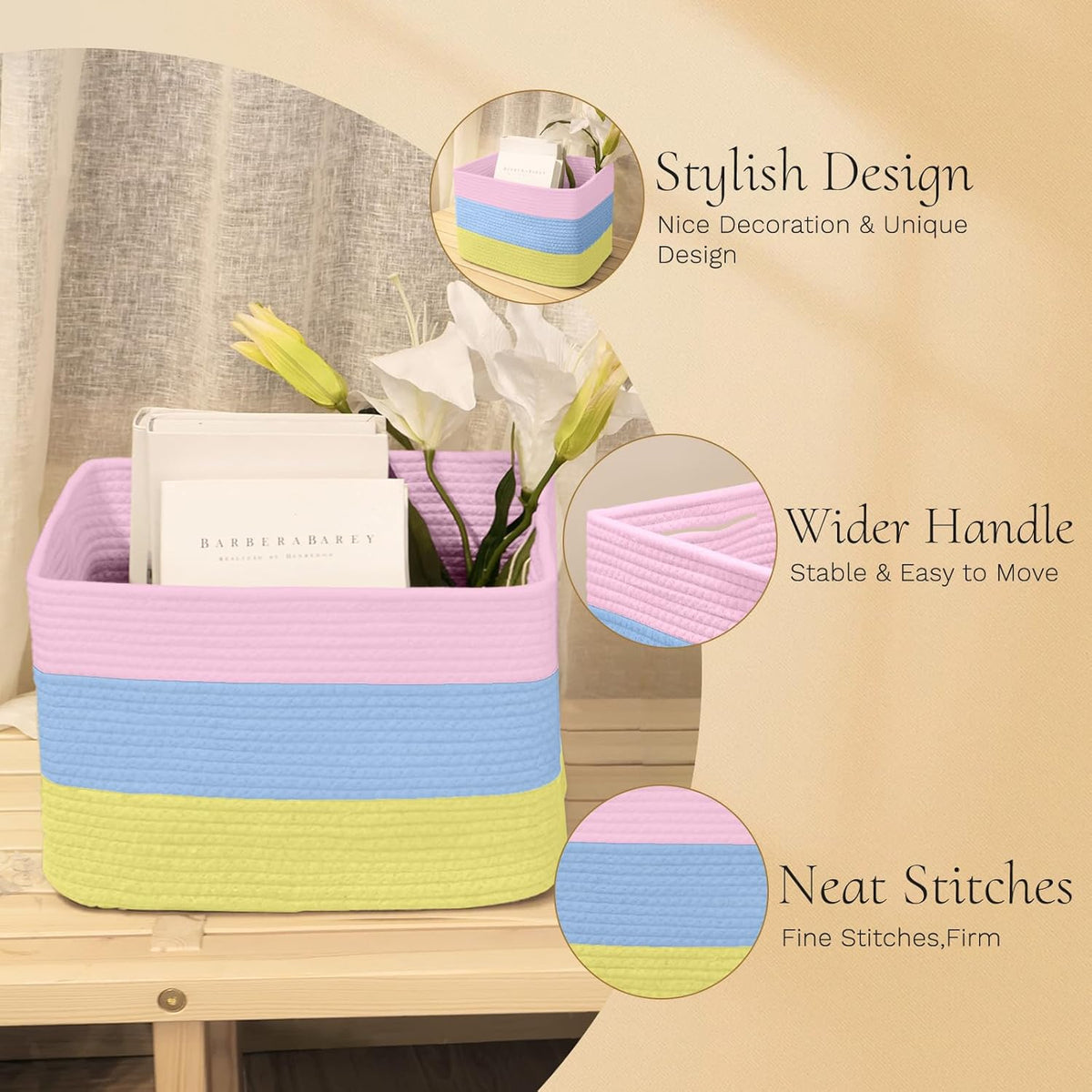 Hopegiver Woven Storage Baskets 15x11x10 Inch, 3 Pack Collapsible Cube Storage Bin for Shelves