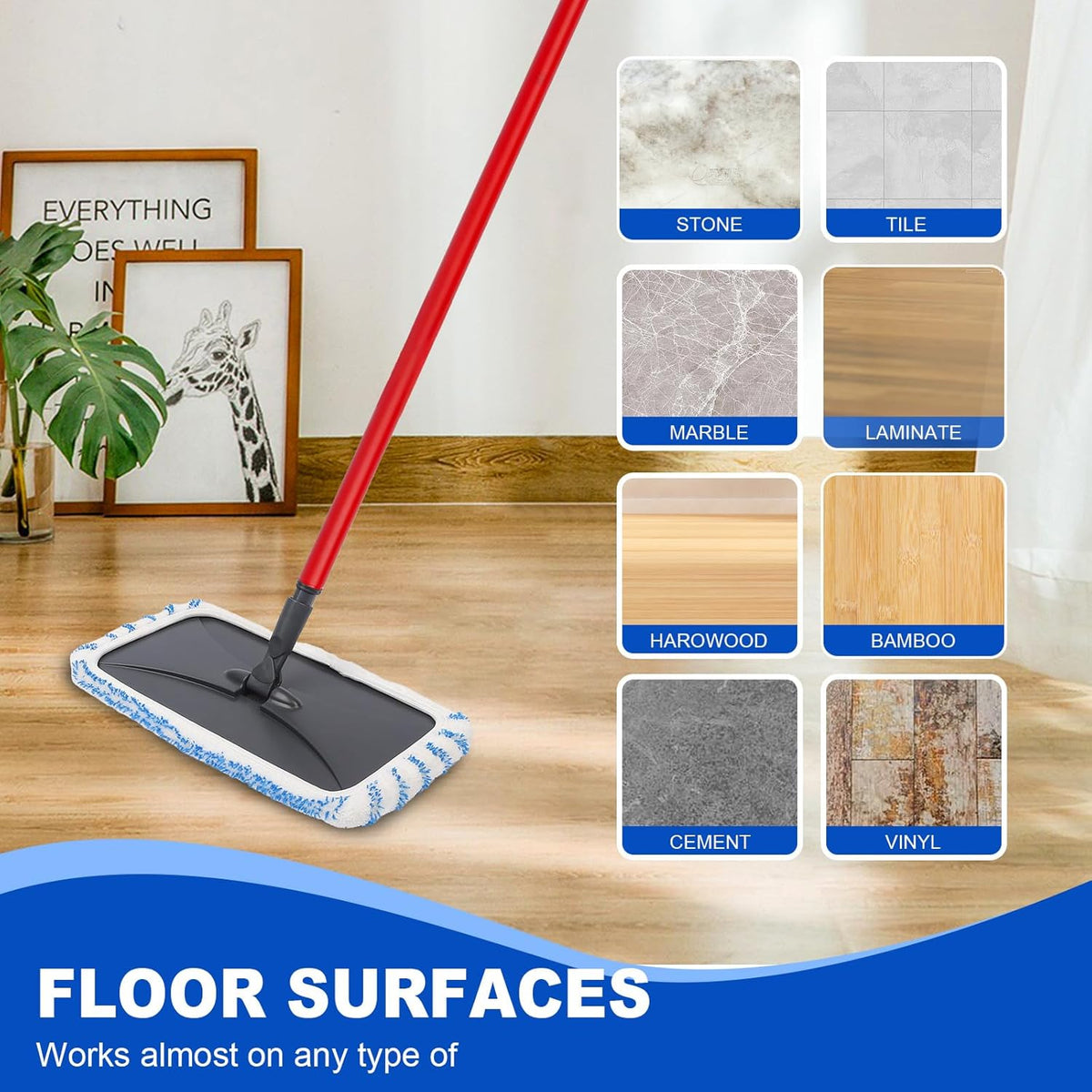 4 Pack Reusable Mop Replacement Pads Suitable for 15*8 inch Flat Mops, Compatible with Hardwood