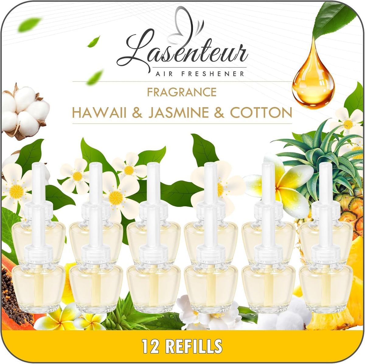 PlugIns Refills Air Freshener, Scented and Essential Oils for Home and Bathroom, Hawaiian, Jasmine