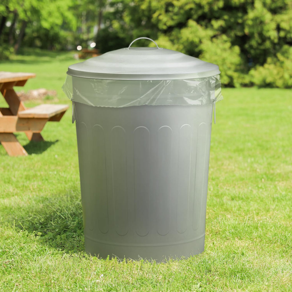 Plexon Round Trash Can 13 Gallon, Vintage Metal Outdoor Trash Can with Lid, Retro Farmhouse Garbage