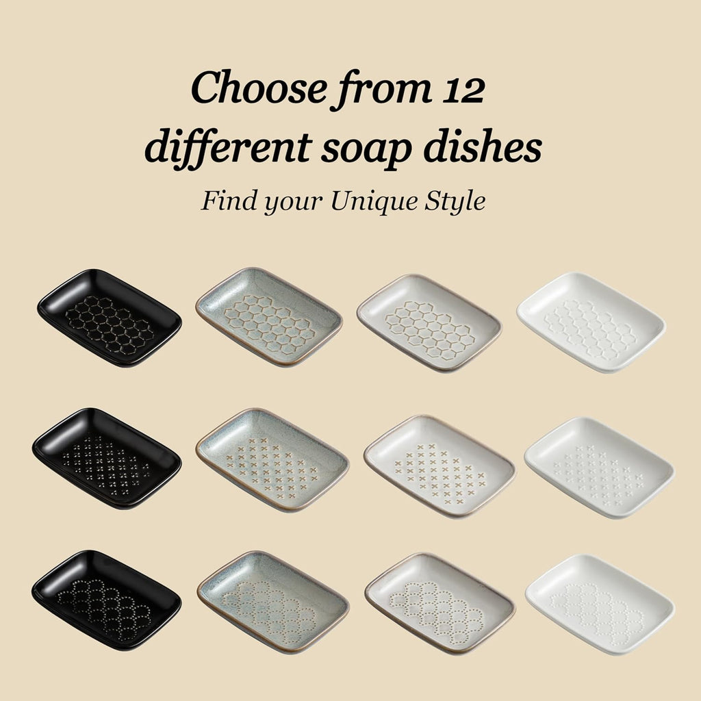 Gomakren Soap Dish, Shower Soap Holder, Ceramic Soap Dishes for Bar Soap Sponge Shampoo, Soap Saver