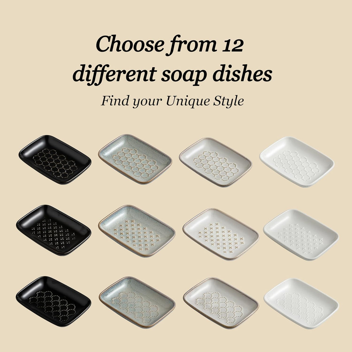 Gomakren Soap Dish, Shower Soap Holder, Ceramic Soap Dishes for Bar Soap Sponge Shampoo, Soap Saver