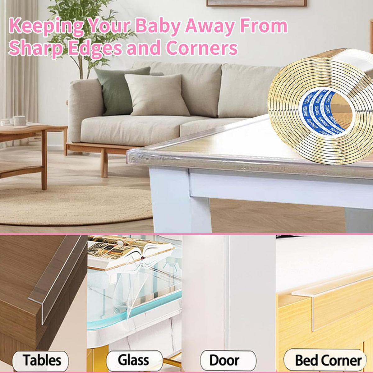 Clear Soft Corner Protectors for Furniture Strip,0.8in x13FT,Sharp Edge & Table Bumper,Window