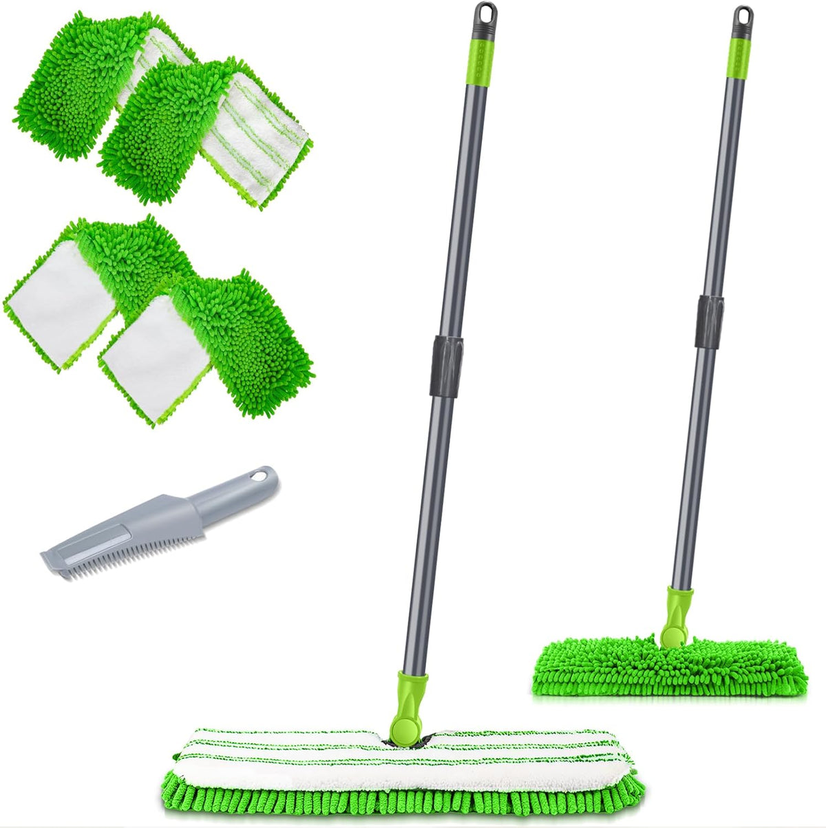 MASTERTOP Microfiber Mops for Floor Cleaning, Double-Sided Dust Mop with 4 Reusable & Washable Mop