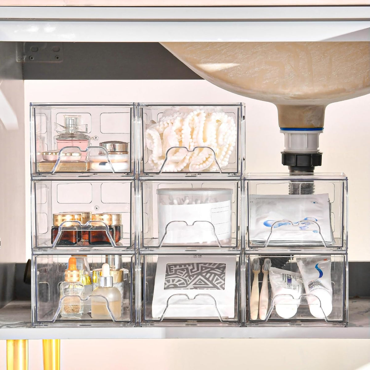 Plastic Drawers Storage, 4 Pack Clear Stackable Storage Drawers, Acrylic Storage Bins with Drawers