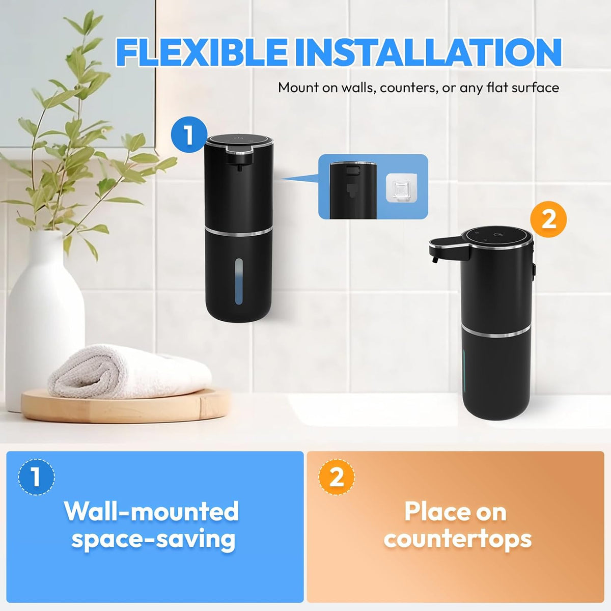 2 Pack Automatic Soap Dispenser Touchless,Liquid Hand Soap Dispenser 12.8oz USB 4levels Adjustable