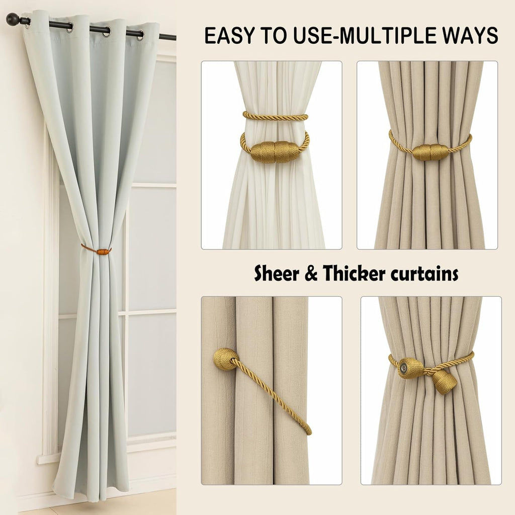 Magnetic Curtain Tiebacks Rope Curtain Tie Backs for Curtains 6 Pack Curtain Holders for Drapes