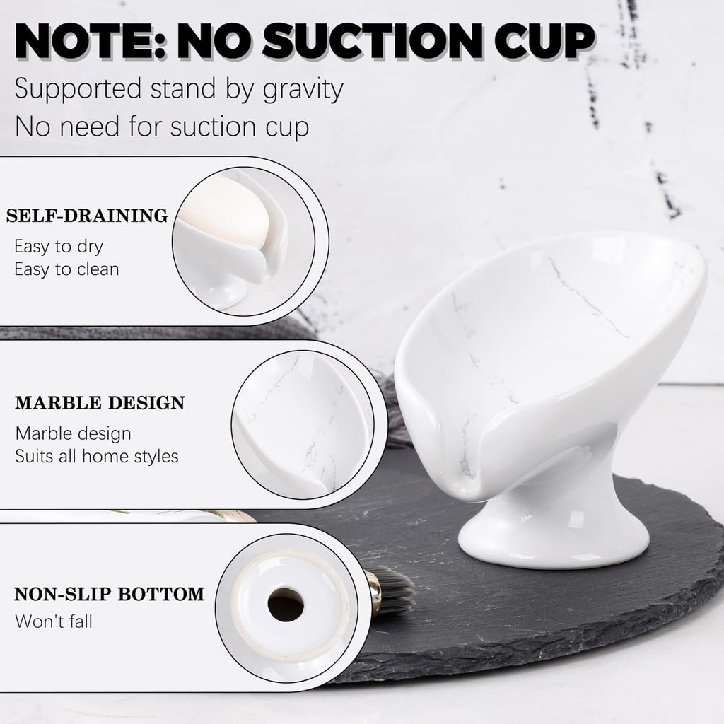 Soap Dish Set, Self Draining Bar Soap Holder for Bathroom Sink, Leaf Shaped Drainage Soap Dish