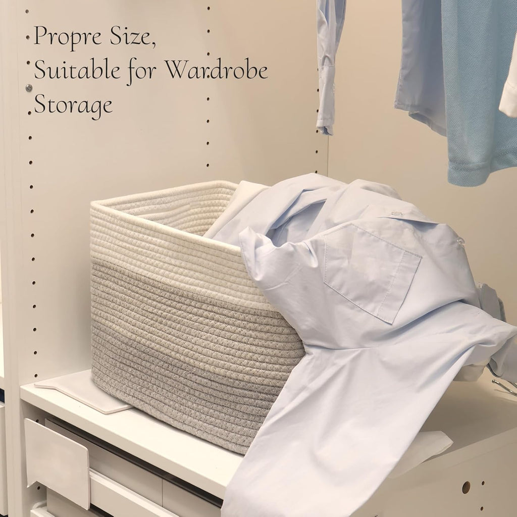 Hopegiver Woven Storage Baskets 15x11x10 Inch, 3 Pack Collapsible Cube Storage Bin for Shelves