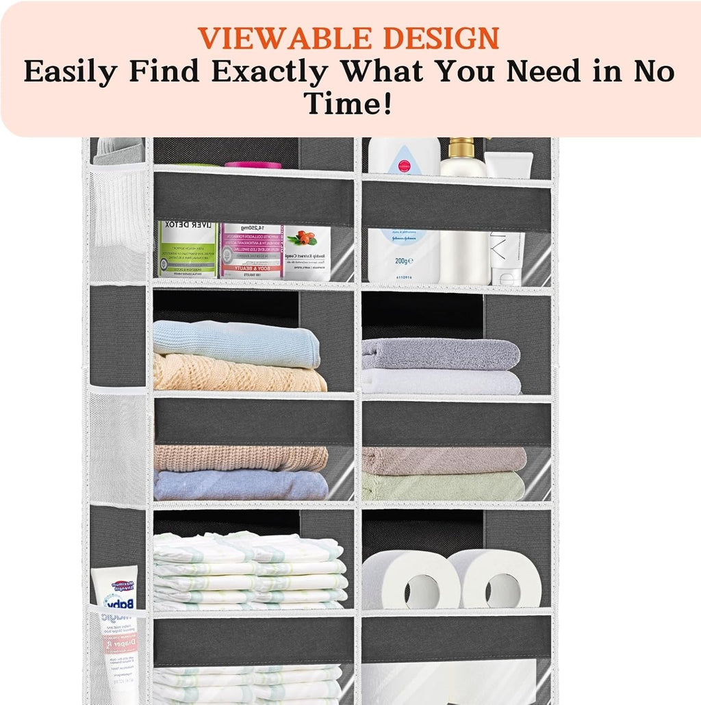 Over the Door Organizer 6 Tiers, Extra Large Behind Door Storage of 12 Compartments, 80 lbs Weight