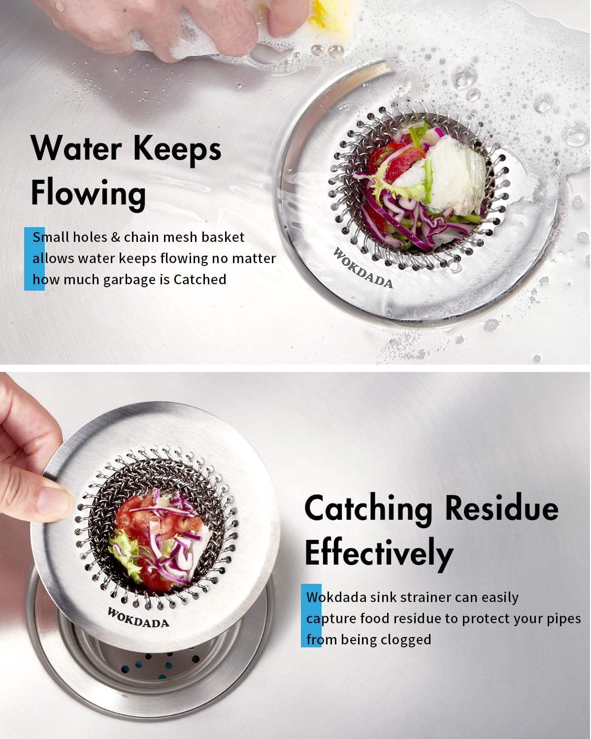Sink Drain Strainer&Stopper, Anti-Slip Flexible Mesh Sink Strainer with 304 Stainless Steel