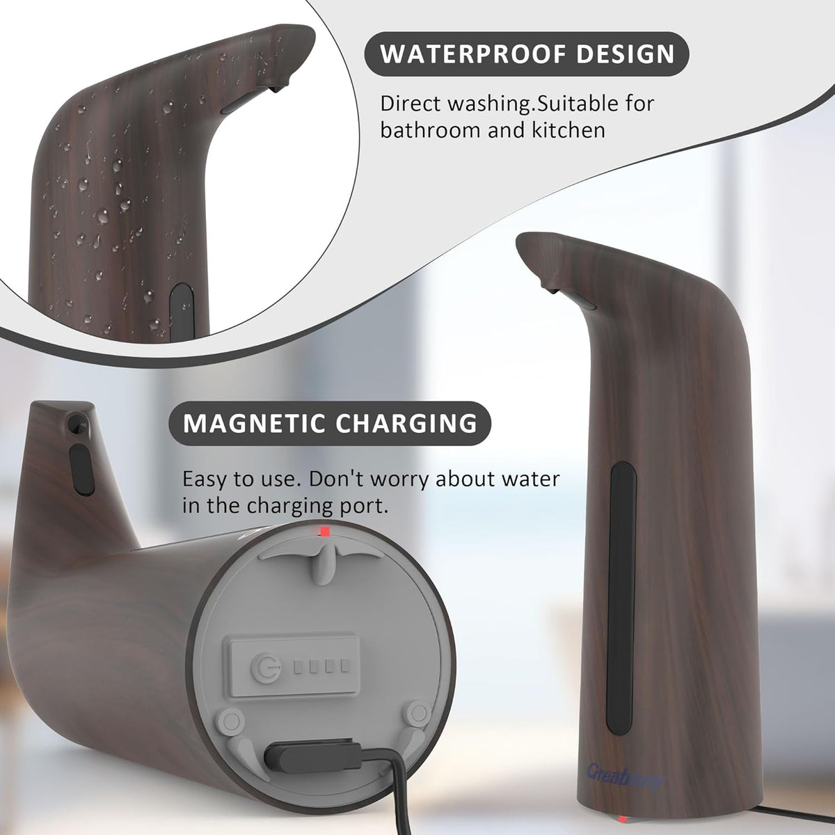 Convenient Automatic Soap Dispenser,4 Adjustable Levels Touchless Hand Sanitizer Pump with Infrared