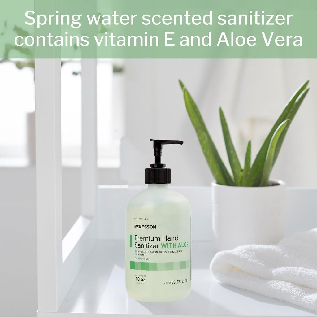 McKesson Hand Sanitizer with Aloe, 18 oz Pump Bottle [Pack of 3] - 70% Ethyl Alcohol, Spring Water