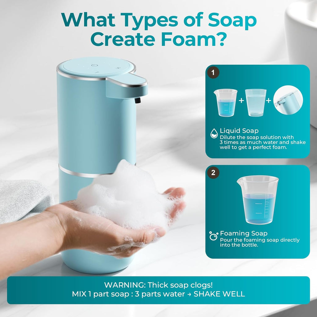 Seafoam Automatic Foaming Soap Dispenser - Touchless Hand Sensor, 4 Foam Settings, USB-C 1200mAh