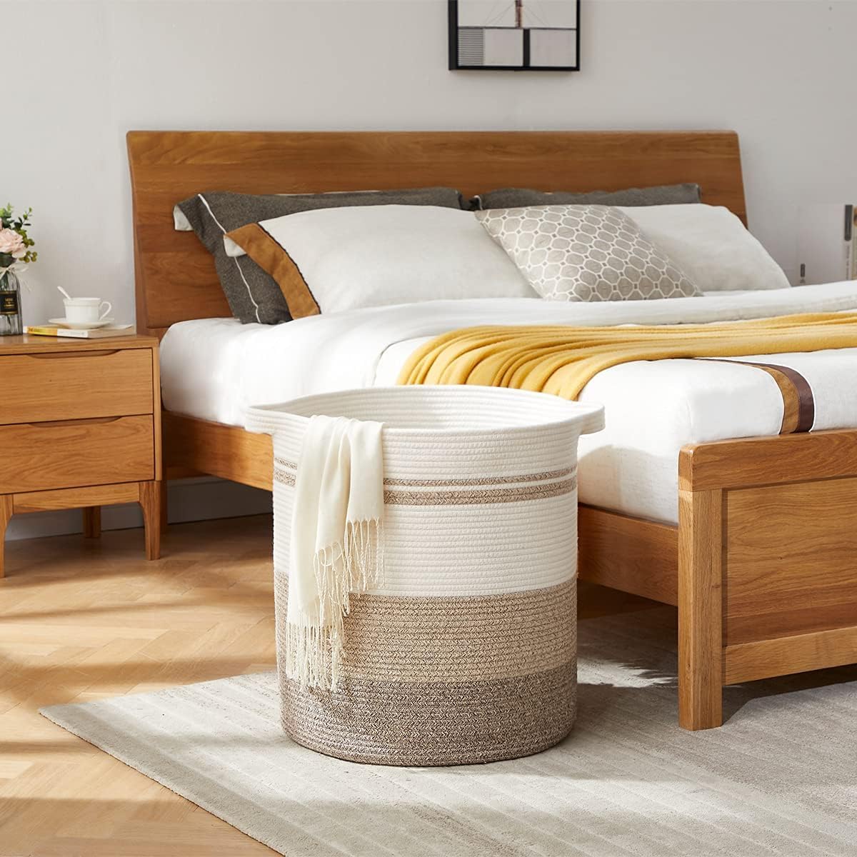OIAHOMY 100L Laundry Hamper - Storage Basket with Handles, Decorative Woven Basket for Living Room