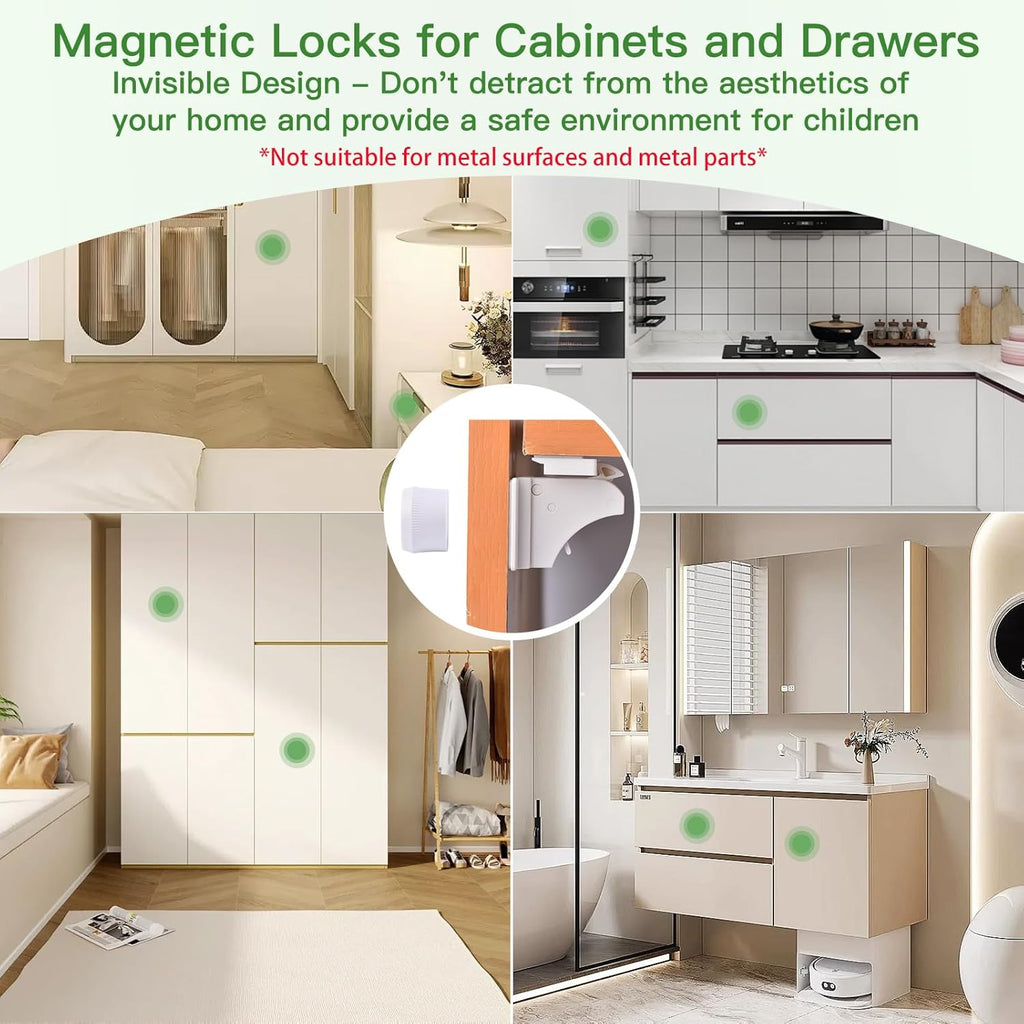 20 Pack Vkania Magnetic Cabinet Locks Baby Proofing - Baby Safety Latches for Drawers and Cabinets