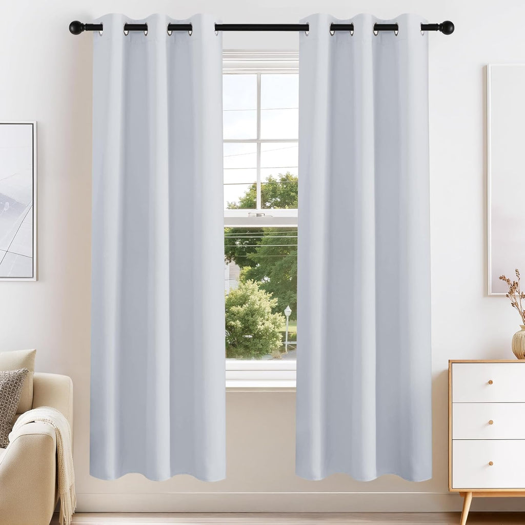 PONY DANCE Greyish White Blackout Curtains for Bedroom 63 Inch Length 2 Panels Set, Thermal