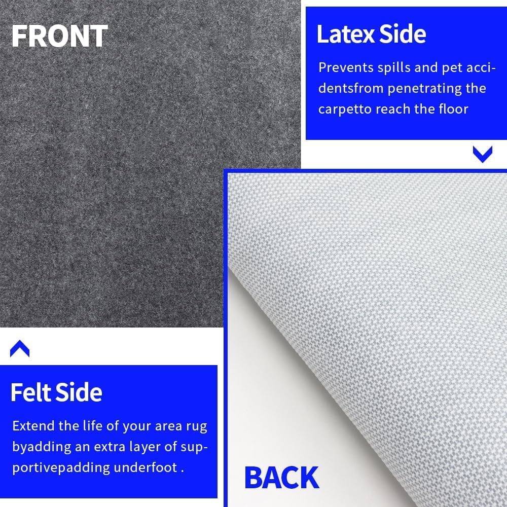 100% Waterproof Non-Slip Rug Pad 2x6 for Large Area Rugs Durable Felt Floor Protection pad for All