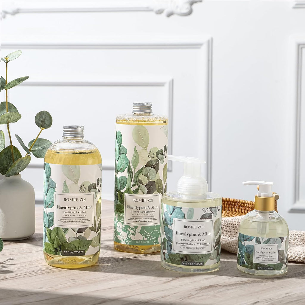 ROMIIE ZOI Liquid Hand Soap Refills, Eucalyptus & Mint, Gentle & Moisturizing Formula, 750 ML/ 26