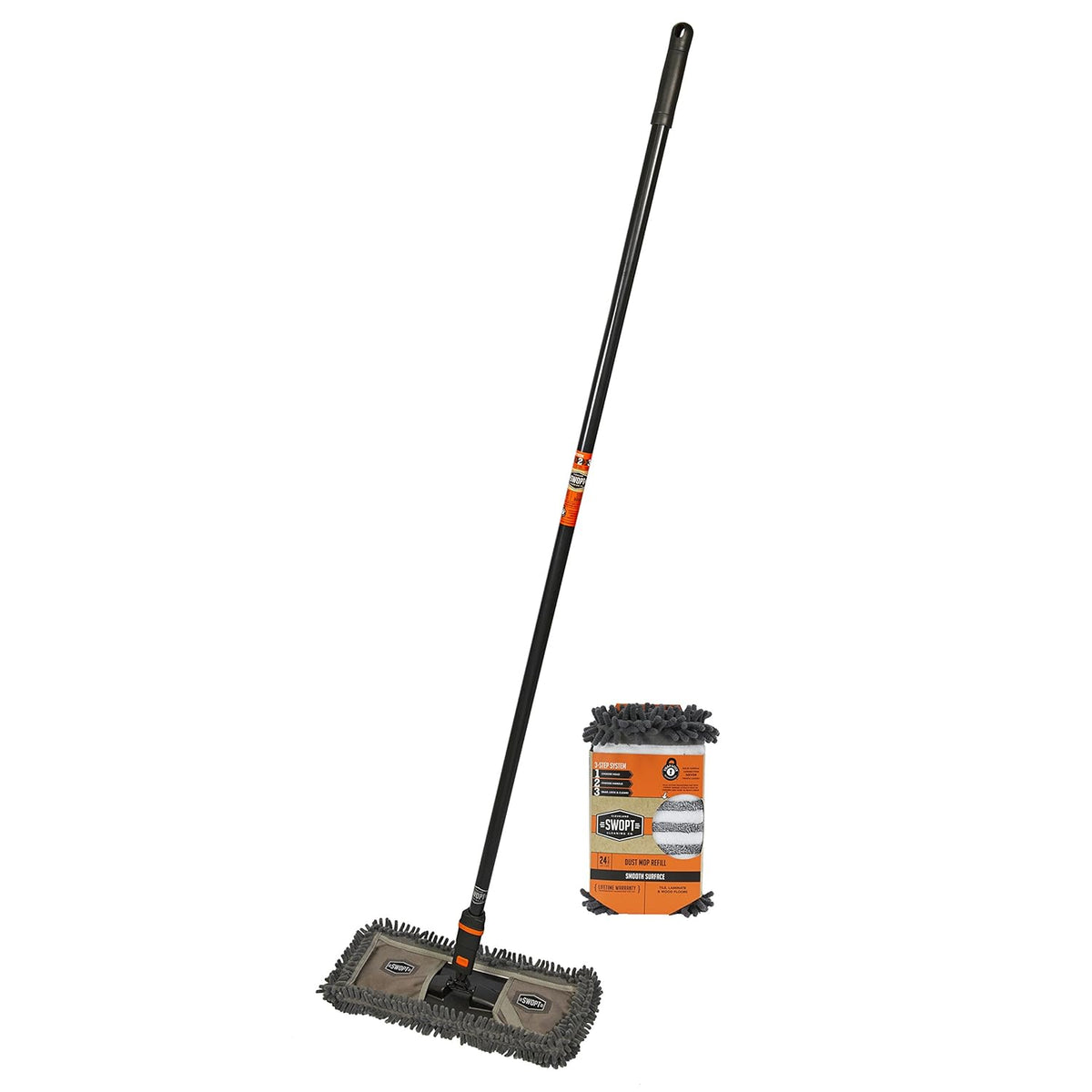 SWOPT 18” Microfiber Dust Mop + 60" Steel Handle, Combo — Includes Additional 18” Microfiber